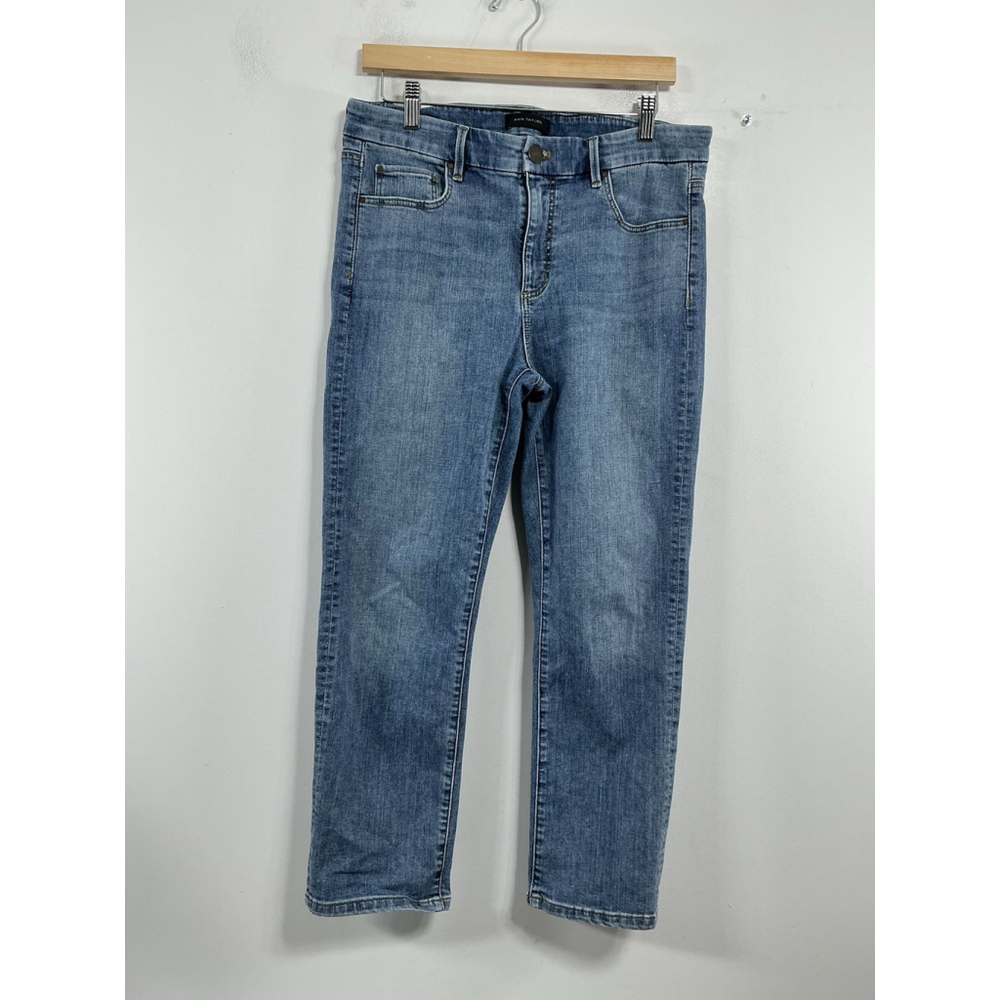 Womans Excellent Cond Ann Taylor The Straight Crop Stretch Blue Jeans 8 0225/C-5